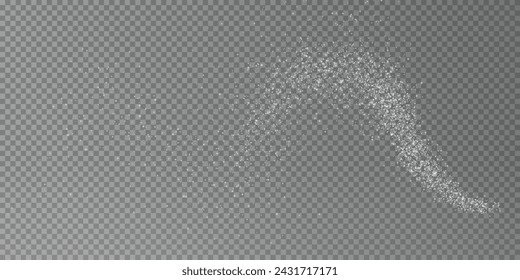 Design element for kitchen, bakery, advertising, video. Powder sugar explosion or splash png, falling flour, salt powder falling gently. Top view 3d effect	
