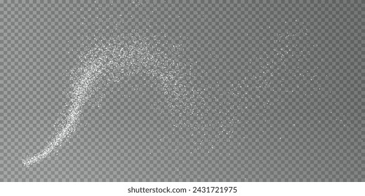 Design element for kitchen, bakery, advertising, video. Powder sugar explosion or splash png, falling flour, salt powder falling gently. Top view 3d effect	
