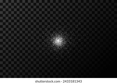 Design element for kitchen, bakery, advertising, video. Powder sugar explosion or splash png, falling flour, salt powder falling gently. Top view 3d effect	
