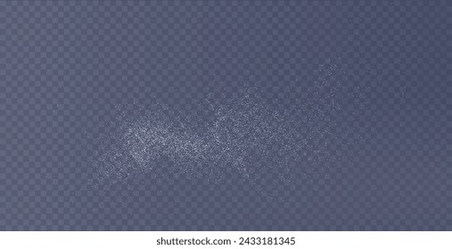 Design element for kitchen, bakery, advertising, video. Powder sugar explosion or splash png, falling flour, salt powder falling gently. Top view 3d effect	
