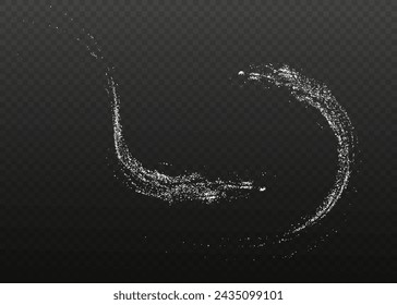 Design element for kitchen, bakery, advertising, video. Powdered sugar png explosion or splash, falling flour, salt powder falling gently. Top view 3d effect