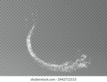 Design element for kitchen, bakery, advertising, video. Powder sugar explosion or splash png, falling flour, salt powder falling gently. Top view 3d effect
