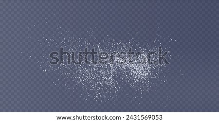 Design element for kitchen, bakery, advertising, video. Powder sugar explosion or splash png, falling flour, salt powder falling gently. Top view 3d effect	
