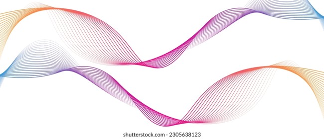Design element. Many purple line circle ring waves. Abstract vertical wavy lines on white isolated background.