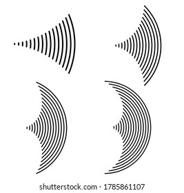 Design element many streak. Isolated bold vector black curve lines  thin to thick. Sound symbol. Sign voice. Vector illustration EPS 10 for your media presentation. Transparent white background