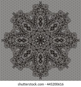 Design element mehendi tattoo on Indian wedding, mandala. Decorative design of circle dish template, round geometric pattern, vector illustration