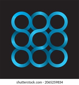 Elemento de diseño con nueve formas circulares azules en gradientes. Ilustración vectorial.