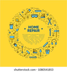 Design element of outline working tools for construction, building and home repair icons. Vector illustration. Hand work tools collection.