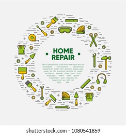 Design element of outline working tools for construction, building and home repair icons. Vector illustration. Hand work tools collection.