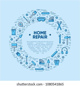 Design element of outline working tools for construction, building and home repair icons. Vector illustration. Hand work tools collection.