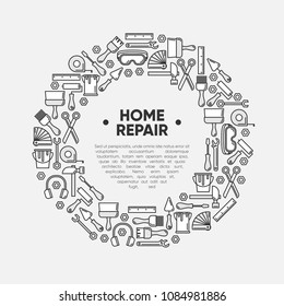 Design element of outline working tools for construction, building and home repair icons. Vector illustration. Hand work tools collection.