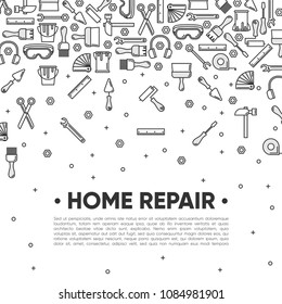 Design element of outline working tools for construction, building and home repair icons. Vector illustration. Hand work tools collection.