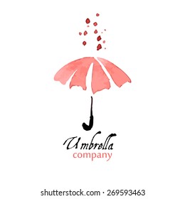 Design element pink umbrella with drops
