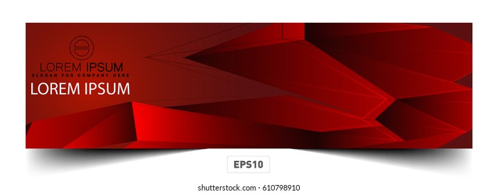 Design element presentation template. Horizontal banner red background, neonglow effect. Vector illustration for brochure layout, business card, flyer mockup