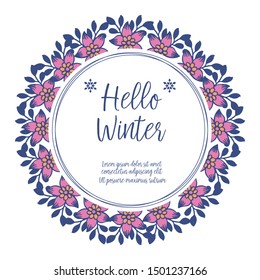 Design element of purple flower frame, for greeting card hello winter. Vector