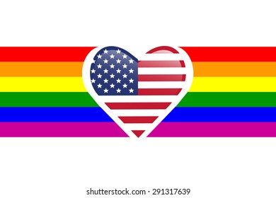 Design element with rainbow flag and heart made of USA flag. Gay rights concept.