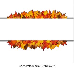 Design element rectangle with autumnal leaves around. 