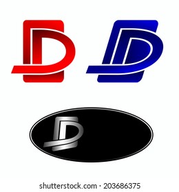 design element red and black letter d isolated on white background