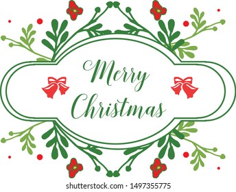 Design element of red flower frame, isolated on white background, for modern greeting card merry christmas. Vector
