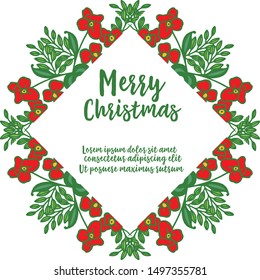 Design element of red flower frame, isolated on white background, for modern greeting card merry christmas. Vector