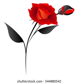 Design element red rose with a bud.