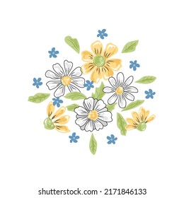 Design element with retro daisy flowers. 1970 daisy flower concept. 1970 good vibes. Vector illustration.