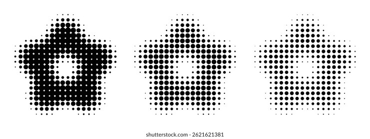 design element, set dotted halftone pattern, star, flower silhouette, magazine style blank, isolated on transparent background