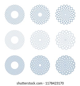 Design element set. Lines rotation circle patterns. Geometric shapes. Vector art.