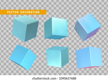 Design element set in shape of 3d cubes blue color. Square isolated with transparent background