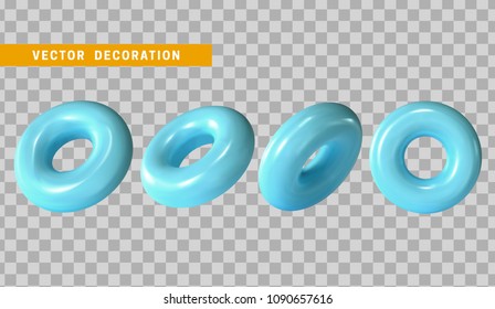 Design element in shape of 3d torus blue color. Round ring tor isolated with transparent background