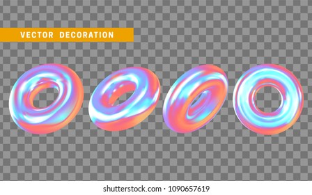 Design element in shape of 3d torus bright neon color. Round ring tor isolated with transparent background