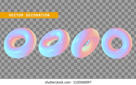 Design Element In Shape Of 3d Torus Bright Neon Color. Round Ring Tor Isolated With Transparent Background