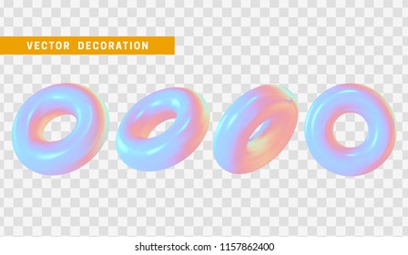 Design element in shape of 3d torus bright neon color. Round ring tor isolated with transparent background