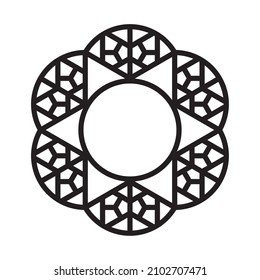 Design element in the shape of a geometric flower. Traditional Japanese craft Kumiko.