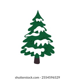 Design element, snow-covered Christmas tree on an isolated white background. Vector illustration.