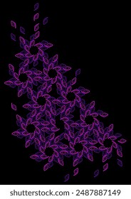 Design element with snowflakes stars. Stars snowflakes background. Purple and pink spirals curl on black background. Magic optical illusion. For printing various design projects, cards, posters