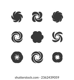 Design element with spiral. Swirl element. Set of 9 geometric scroll emblem. Modern linear design shape.