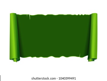 Design element for St. Patrick's Day. Green vintage banner. Ancient paper scroll of green color with free space for text. Vector illustration