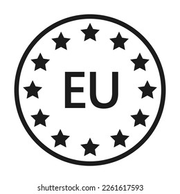 Design element, stars arranged in circle with EU letters. Isolated black logotype on white background. 