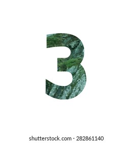  Design element with Stones with moss rocks. Vector logotype template. Double exposure texture mountain with number. Modern stylish logo. Stylized number 3. logo design  cut out . Picture for printed