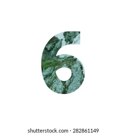  Design element with Stones with moss rocks. Vector logotype template. Double exposure texture mountain with number. Modern stylish logo. Stylized number 6. logo design  cut out . Picture for printed