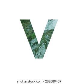  Design element with Stones with moss rocks. Vector logotype template. Double exposure texture mountain with letter. Modern stylish logo. Stylized letter V. logo design  cut out . Picture for printed
