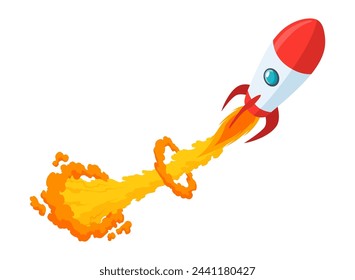 Elemento de diseño para una puesta en marcha exitosa, iniciando un nuevo banner de proyecto empresarial. Rocketship. Iniciando el lanzamiento, concepto empresarial. Ilustración de dibujos animados