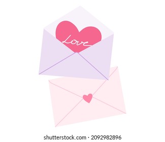 Elemento de diseño para el Día de San Valentín. Dos sobres con tarjetas de San Valentín, elemento romántico para escribir y mensajes sobre la celebración del amor. 