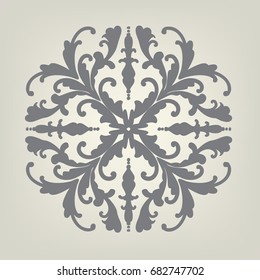 design element vector of fancy symmetrical pattern in dark gray on neutral off white or light brown color background, elegant Victorian wallpaper style decoration