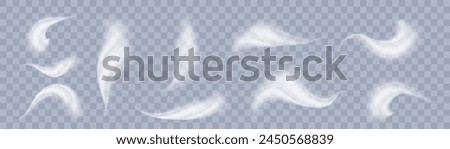 Design element to visualize the flow of air or water. Set of white airflow wave effects. vector png	
