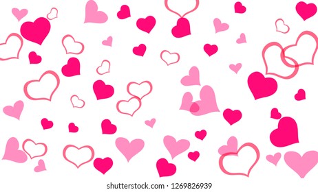 Design element for wallpaper, textiles, packaging, printing, holiday invitation for Valentine's Day. Red on White background Vector. Happy background. Red hearts of confetti crumbled.