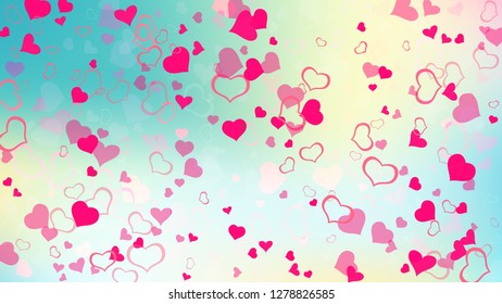 Design element for wallpaper, textiles, packaging, printing, holiday invitation for wedding. Red hearts of confetti are falling. Festive background. Red on Gradient fond Vector.