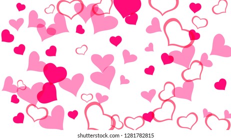 Design element for wallpaper, textiles, packaging, printing, holiday invitation for wedding. Festive background. Red hearts of confetti are falling. Red on White fond Vector.