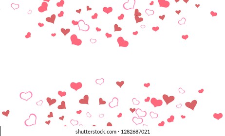Design element for wallpaper, textiles, packaging, printing, holiday invitation for Valentine's Day. Red on White background Vector. Red hearts of confetti are falling. Stylish background.